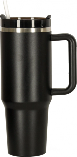 Termohrnek s brčkem a uchem 1200 ml černý