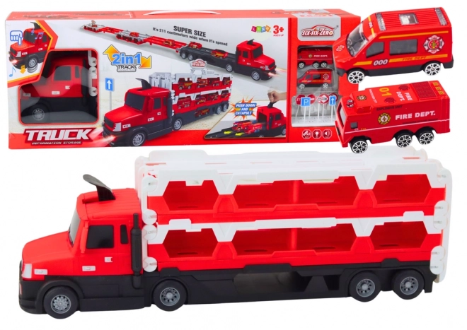 Lora Lorry 2v1 Závodní dráha Světla Zvuky Zvuky Značky Auta Červená