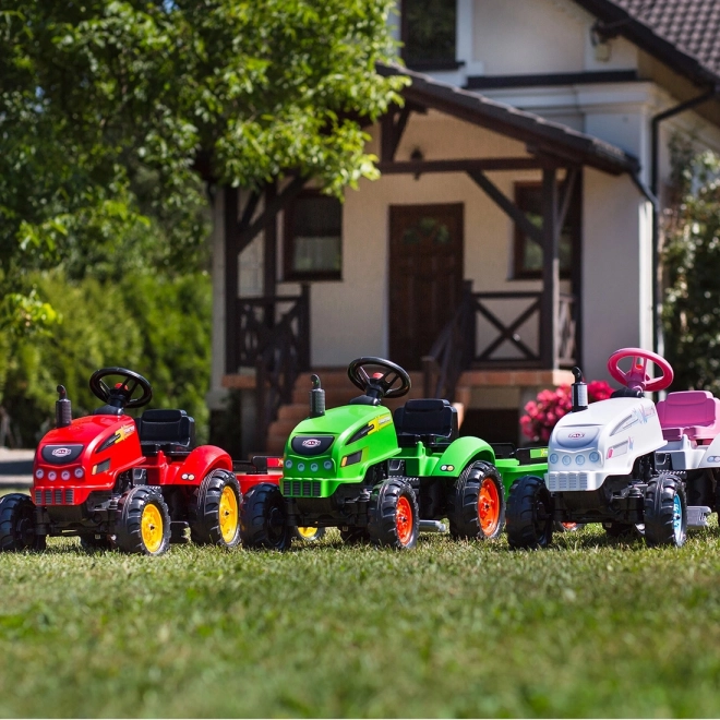Šlapací traktor s vlečnou a otevírací kapotou zelený