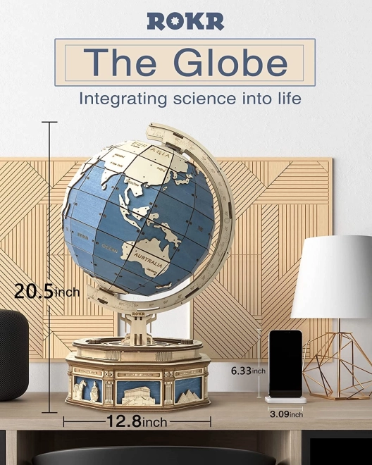 Dřevěné mechanické puzzle globus ROKR s tajnými schránkami