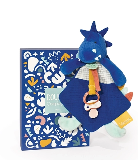 Doudou dinosaurus modrý 23 cm s uchytem na dudlík