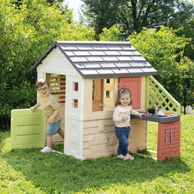 Smoby domek Nature s kuchyní a 17 doplňky