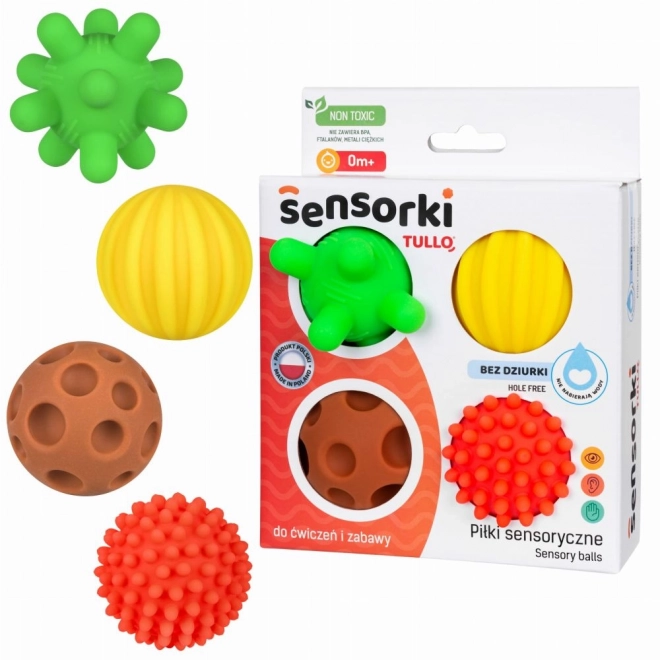 Senzorické míčky bez dírek Tullo - sada 4 ks