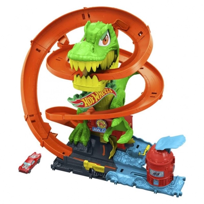 T-rex útočí na hasičskou stanici z Hot Wheels city