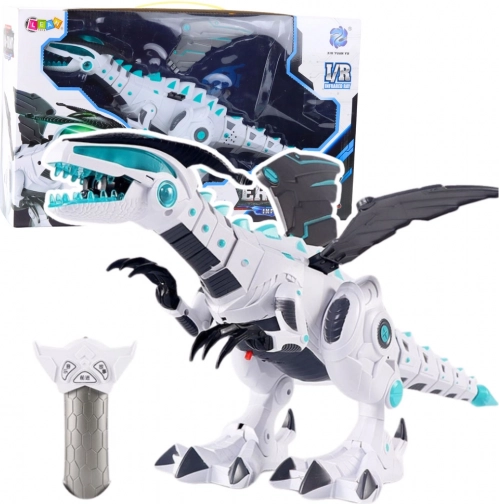 Rc robot dinosaurus na dálkové ovládání se světly a zvuky – bílý