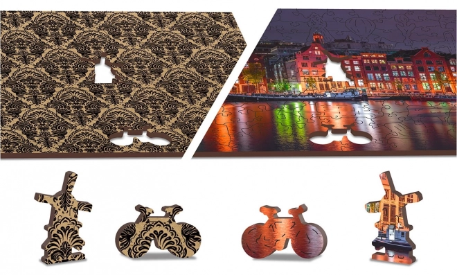 Dřevěné puzzle Noční Amsterdam