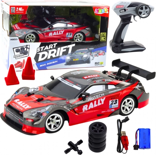 Závodní RC auto pro drift, červeno-černé, 30 km/h, 1:16