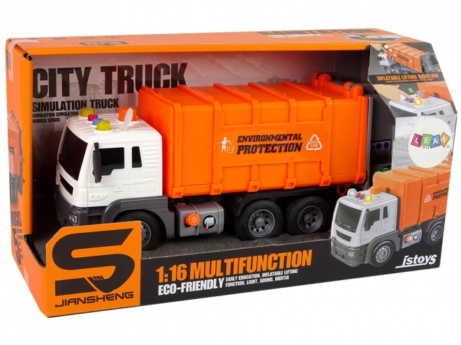 Popelářský vůz s třecím pohonem Zvukové efekty Oranžový 1:16 recyklace