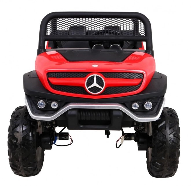 Mercedes Benz Unimog pro děti Červený + 4x4 + dálkové ovládání + nosič zavazadel + pomalý start + MP3 LED