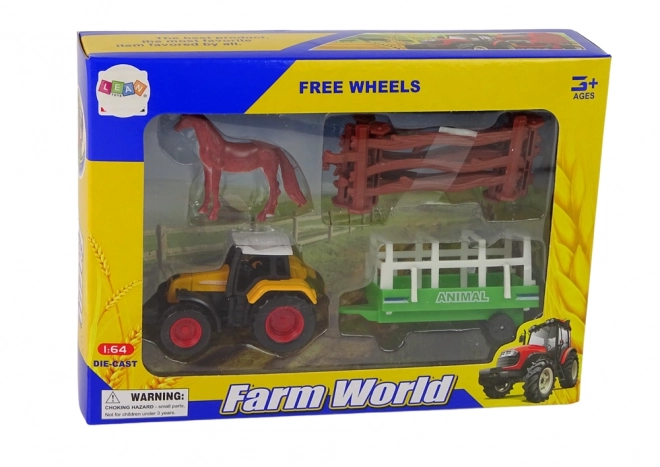 Sada hraček Farma - Traktor, Přívěs a Kůň 1:64