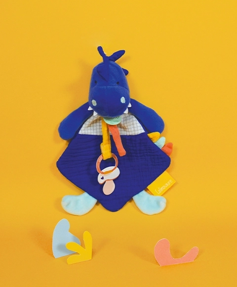 Doudou dinosaurus modrý 23 cm s uchytem na dudlík