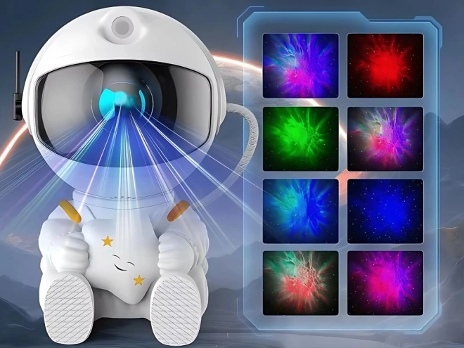 Hvězdný projektor sedící astronaut s dálkovým ovládáním