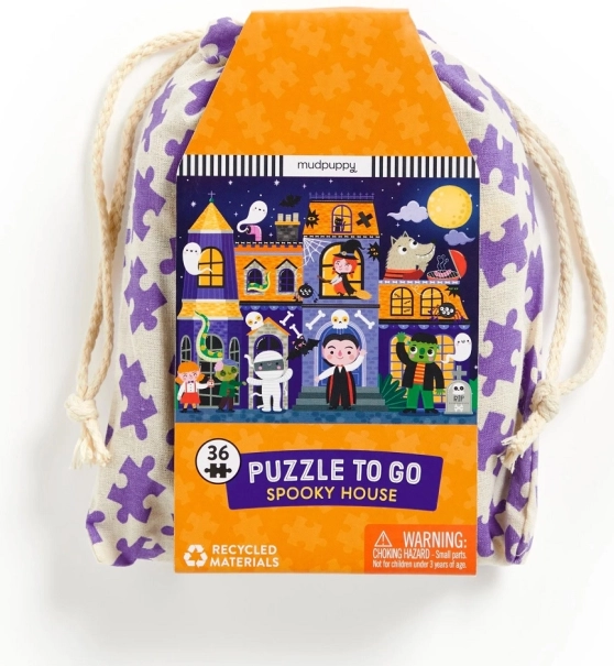 Puzzle Strašidelný dům od Mudpuppy v látkovém pytlíku