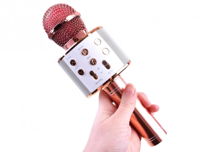 Bezdrátový karaoke mikrofon s reproduktorem – Růžová
