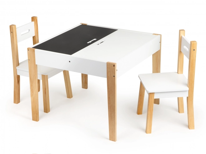 ECOTOYS Dětský dřevěný stůl s tabulí a dvěma židličkami