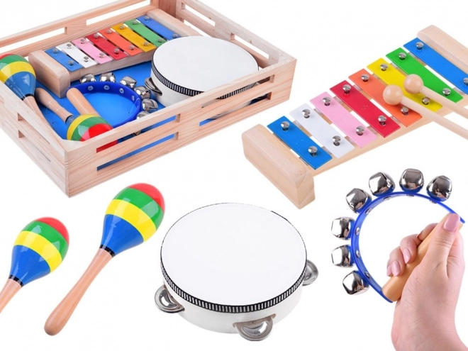 Dřevěný hudební set pro děti 4v1