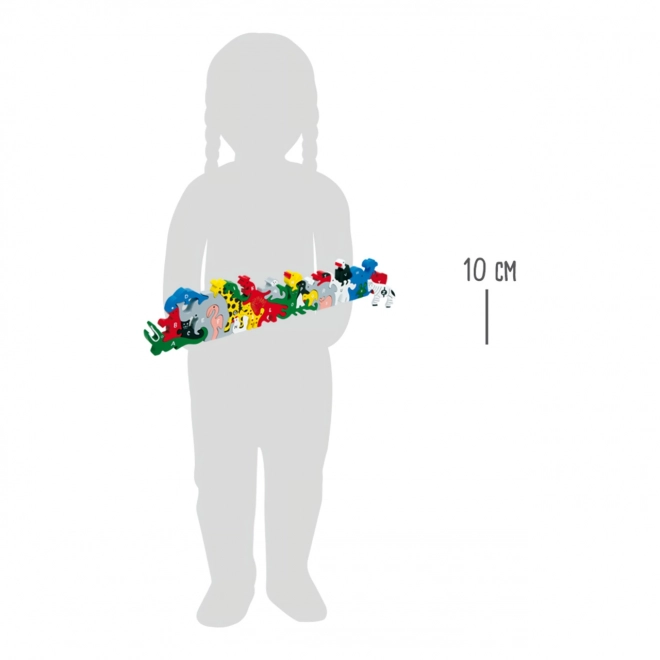Dřevěné puzzle zvířata s písmeny a čísly