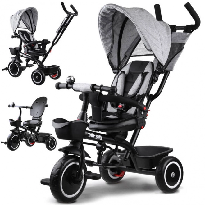 Dětská tříkolka Tiny Bike 3v1 s otočnou sedačkou a stříškou – Šedá