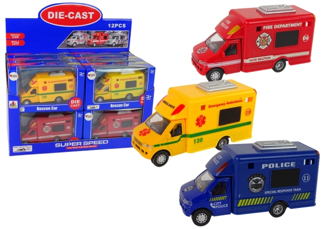 Záchranná vozidla s frikčním pohonem - Policie, Hasiči, Ambulance
