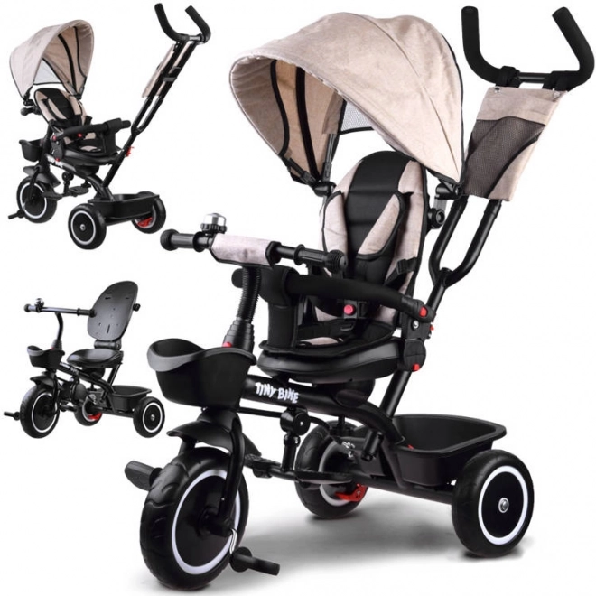 Dětská tříkolka Tiny Bike 3v1 s otočnou sedačkou a stříškou – Béžová
