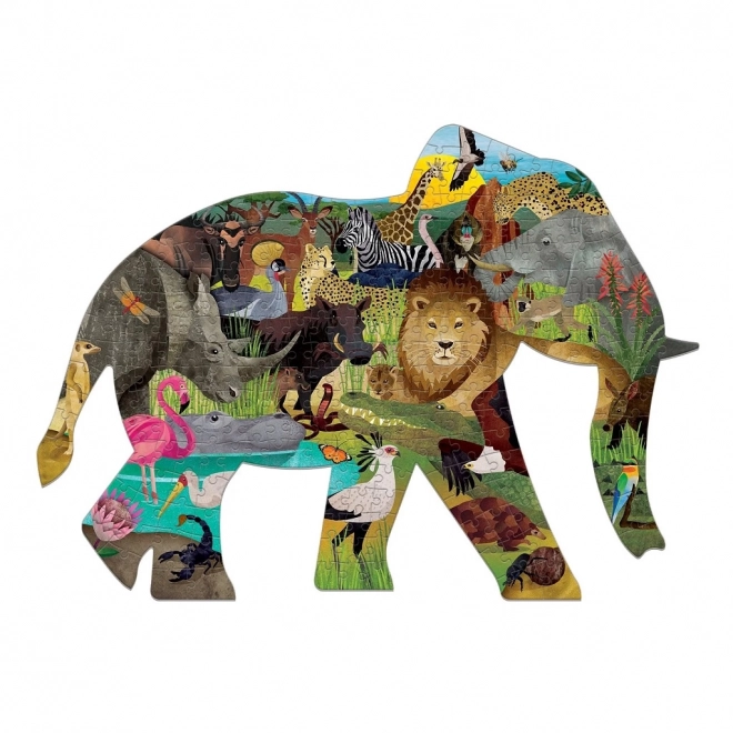 Puzzle africké safari ve tvaru slona 300 dílků