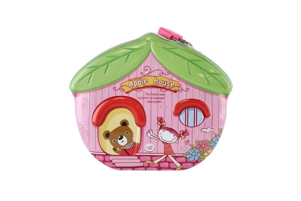 Pokladnička domeček plechová se zámkem 16x8cm - 1ks