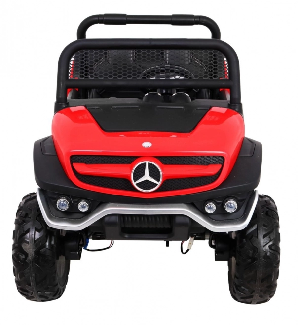 Mercedes Benz Unimog pro děti Červený + 4x4 + dálkové ovládání + nosič zavazadel + pomalý start + MP3 LED