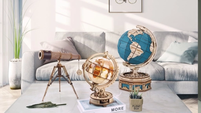 Dřevěné mechanické puzzle globus ROKR s tajnými schránkami