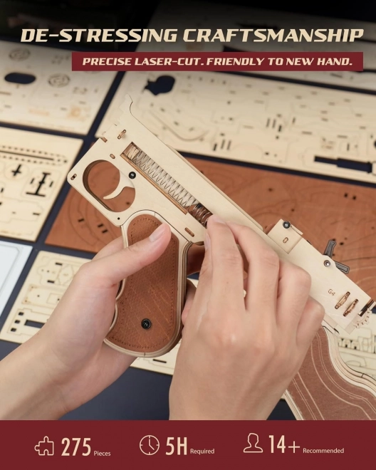 RoboTime 3D Dřevěné mechanické puzzle Samopal Thompson