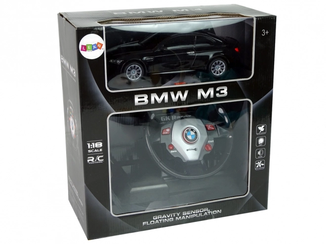 BMW M3 dálkově ovládané auto černé 2.4G dálkové ovládání volantu 1:18 zvuková světla