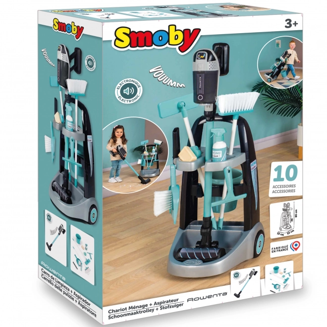 Smoby Rowenta Úklidový vozík s tyčovým vysavačem