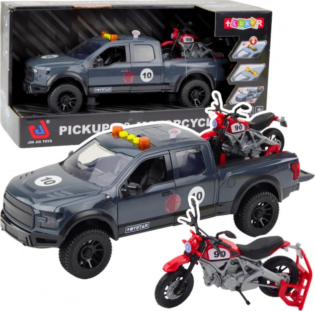 Pickup a motorka se světly a zvuky šedá 1:12 hračka