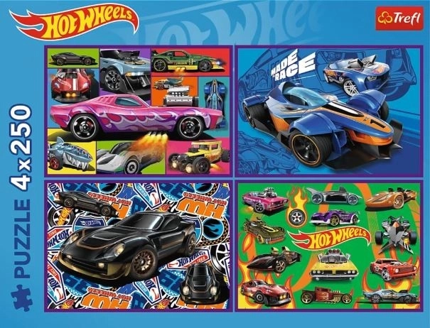 Puzzle 4x250 závodních autíček Hot Wheels