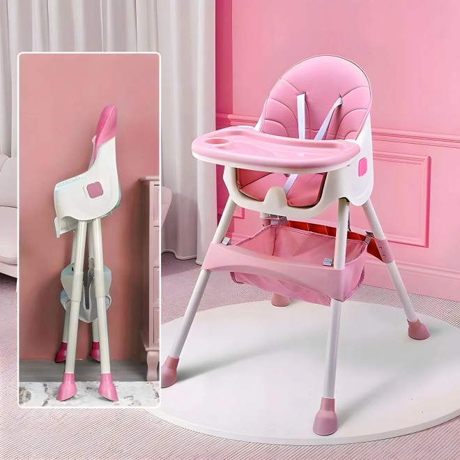 Dětská jídelní židlička s podnosem a košem ECOTOYS růžová