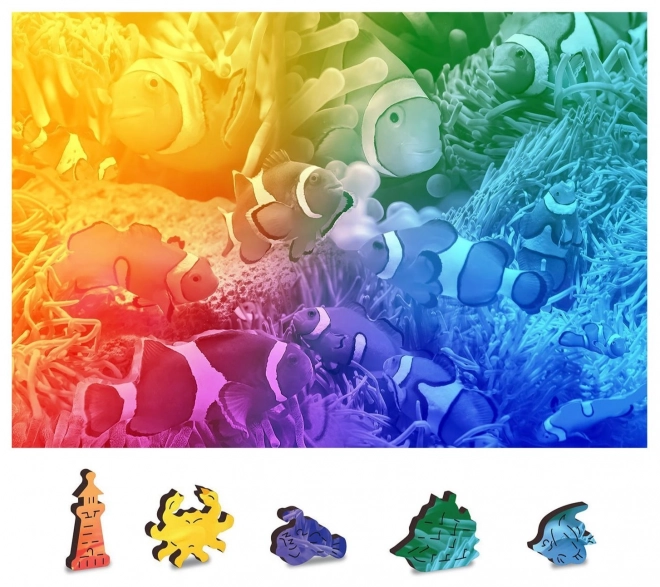 Dřevěné puzzle tropické ryby dvakrát jinak