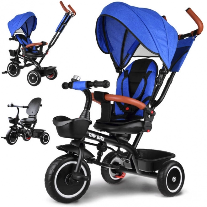 Dětská tříkolka Tiny Bike 3v1 s otočnou sedačkou a stříškou – Modrá