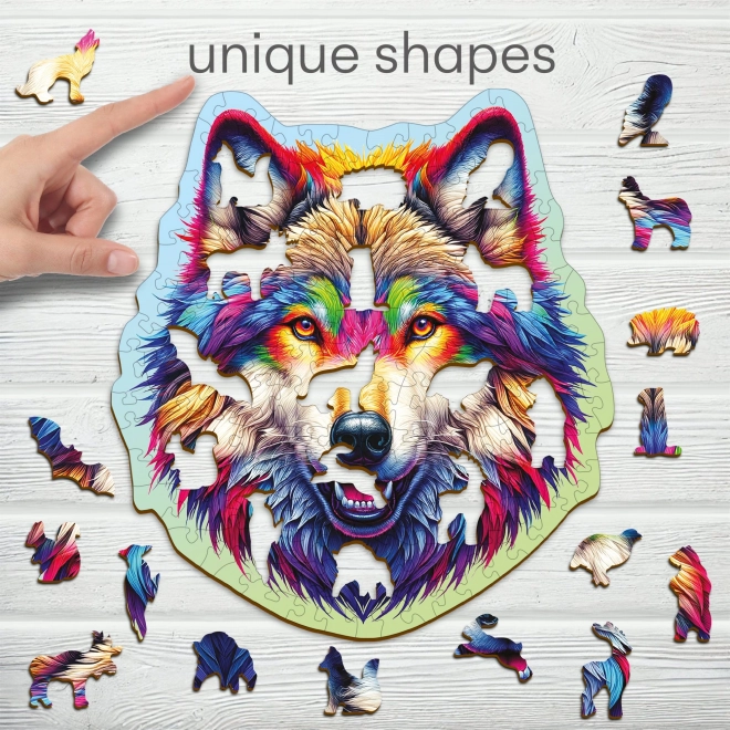 Dřevěné puzzle Duhový vlk 150 dílků