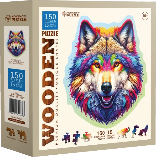 Dřevěné puzzle Duhový vlk 150 dílků