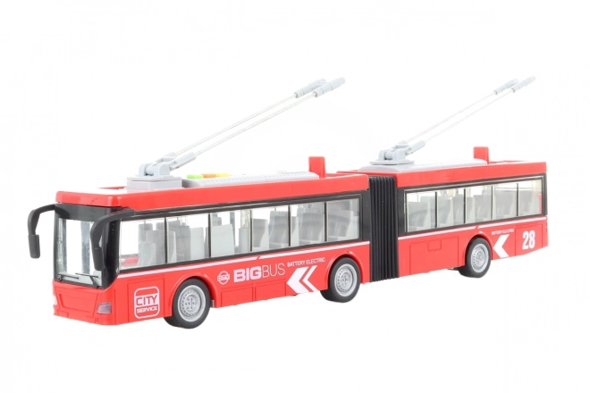 Kloubový trolejbus červený na baterie