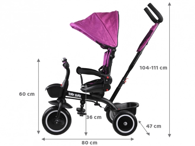 Dětská tříkolka Tiny Bike 3v1 s otočnou sedačkou a stříškou – Růžová