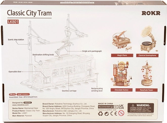 RoboTime 3D dřevěné mechanické puzzle Tramvaj