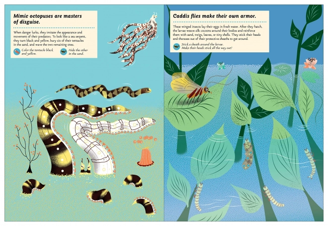 Chronicle Books Kniha aktivit se samolepkami My nature – Vynalézavá zvířata