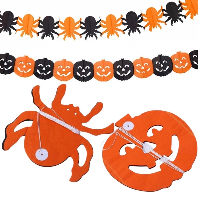 Halloweenská papírová girlanda s motivem dýně a pavouka