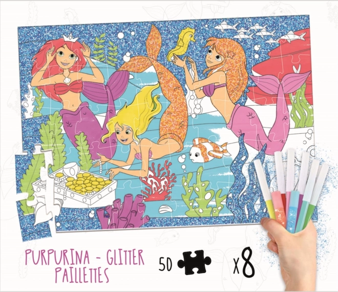 EDUCA Vybarvovací puzzle Mořské panny 50 dílků s fixy