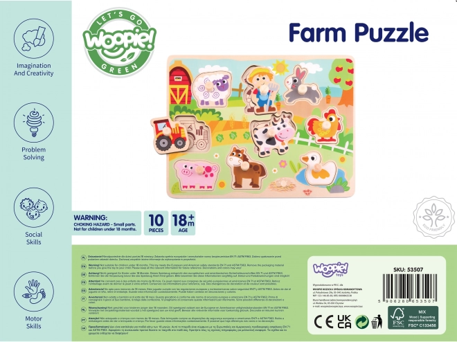 Dřevěné puzzle Farma Montessori s kolíčky od Woopie Green
