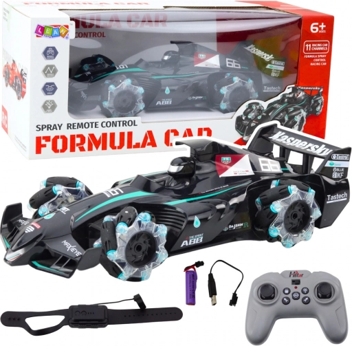 Závodní auto RC s efektem kouře a LED osvětlením černé
