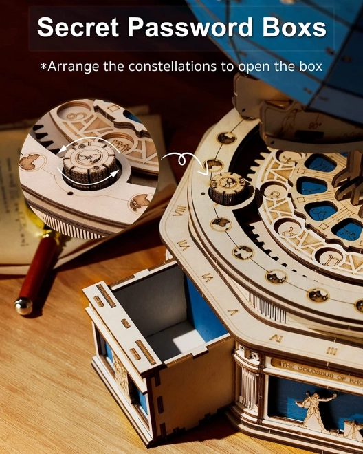 Dřevěné mechanické puzzle globus ROKR s tajnými schránkami