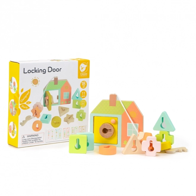 Classic World Montessori dřevěné navlékání klíče a dveře 11 ks
