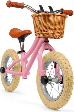 Bigjigs Toys balanční odrážedlo růžové s proutěným košíkem
