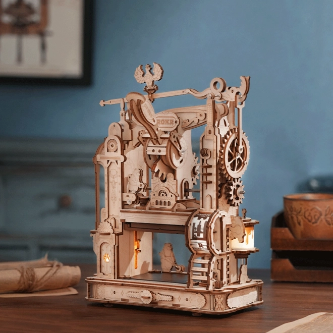 RoboTime 3D dřevěné mechanické puzzle Tiskařský lis